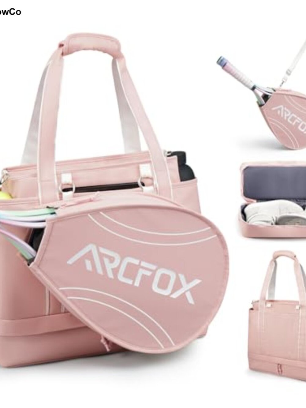 Tennis Tote Bag for Women, 3 Rackets, Shoe Compartment, Waterproof Sports Duffel